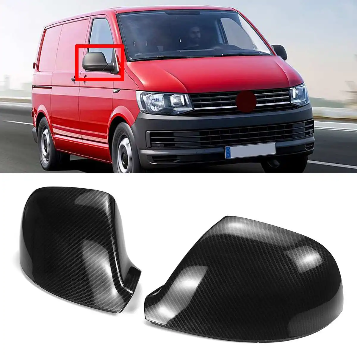 2x Carbon Fiber Look Car Side Rear View Mirror Cover Cap Replacement For VW For Volkswagen Transporter T5 T5.1 T6 2016-2019