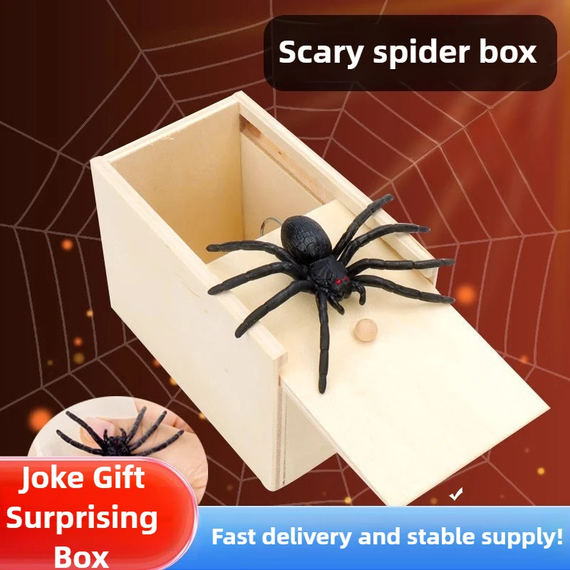 Wooden Prank Trick Surprise Toy Scare Toy Box Gag Spider Pranks Stuff Toys Home Office Kid Friend Play Joke Gift Surprising Box