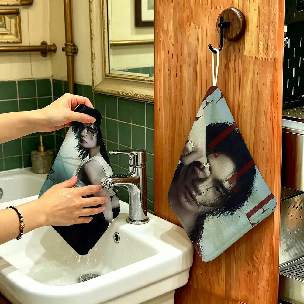 Kpop HYUNJIN Hanging Kitchen Towel, Polyester Cotton Material, Wear Resistant Hand Wiping Towel for Home