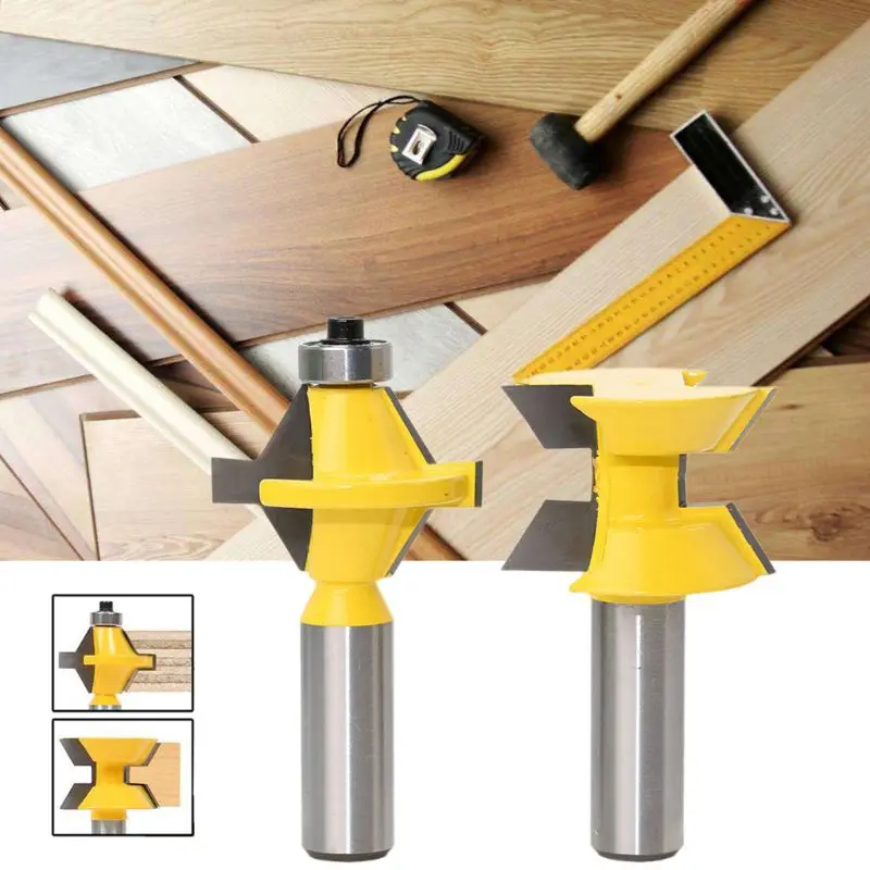 2pcs Router Bits Glue Joint Woodworking Tool Shank 120 Degree Lock Miter Lock Miter Milling Bit Wood Carving Tenon Knife