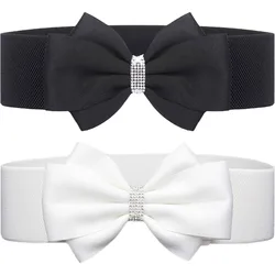 Women's Elastic Bow Belt Wide Rhinestone Stretch Belts Ladies Waist Accessories for Dress Jeans