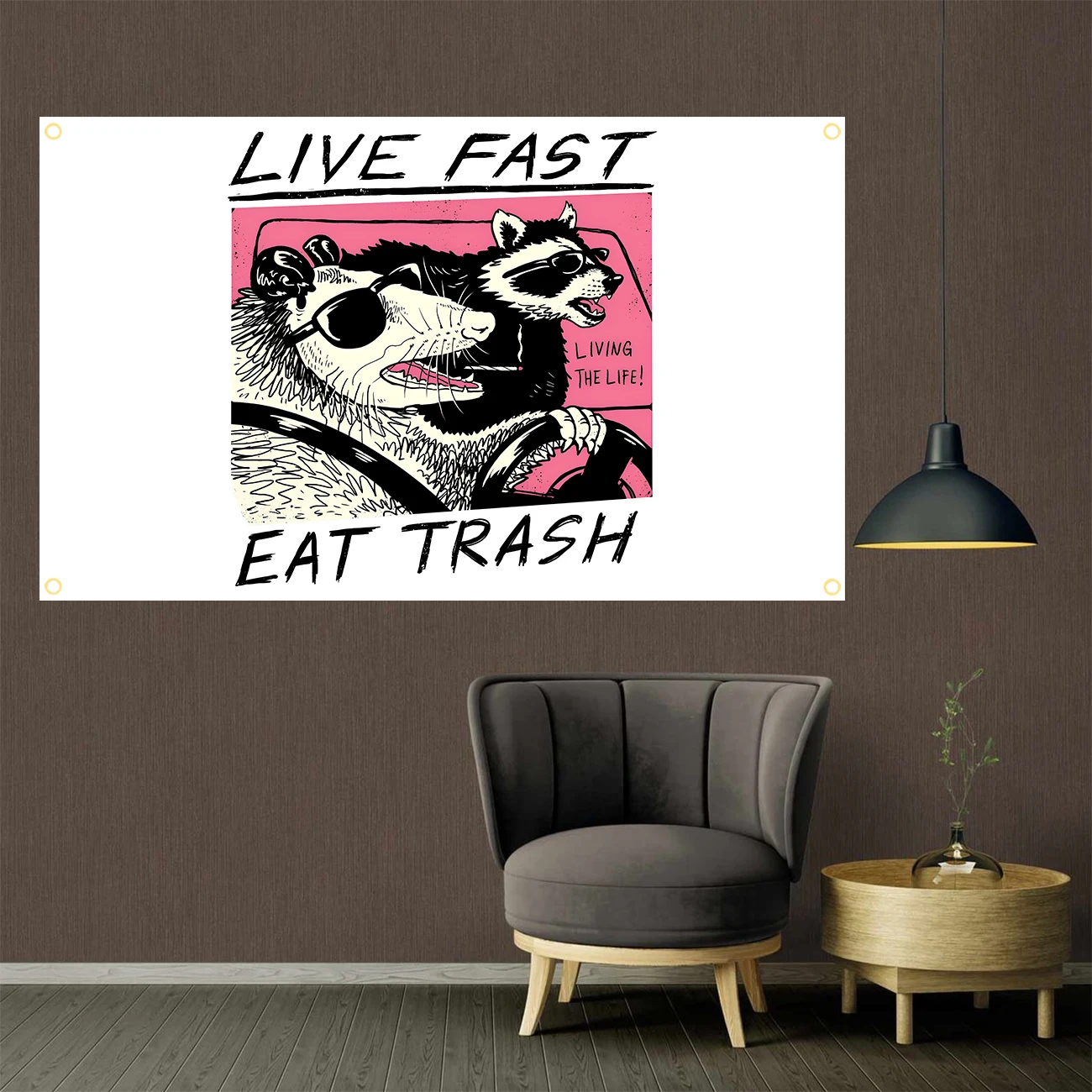 Live Fast Eat Trash Flag Banner For Bar Beer House College Dorm Room Man Cave Tailgates And Parties