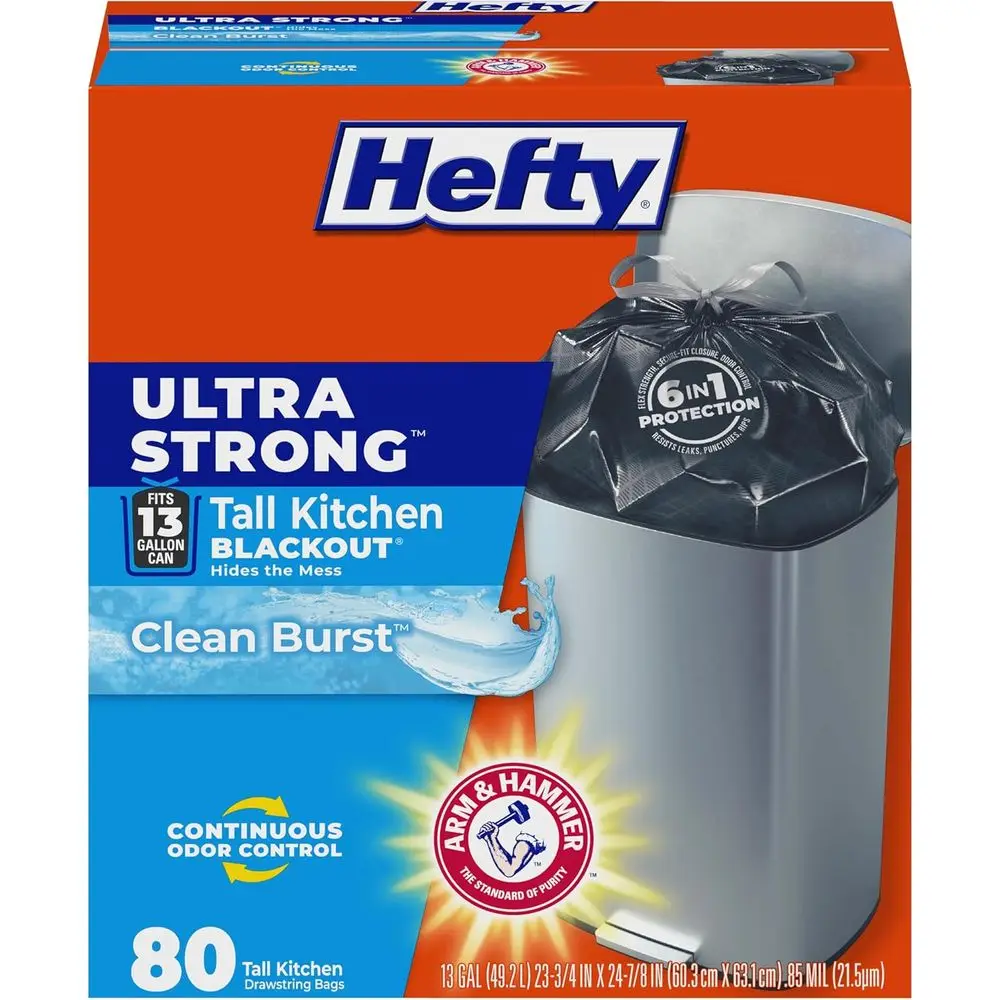 

13 Gallon Tall Kitchen Trash Bags, Durable with Odor Control and Clean Burst Scent, 80 Count