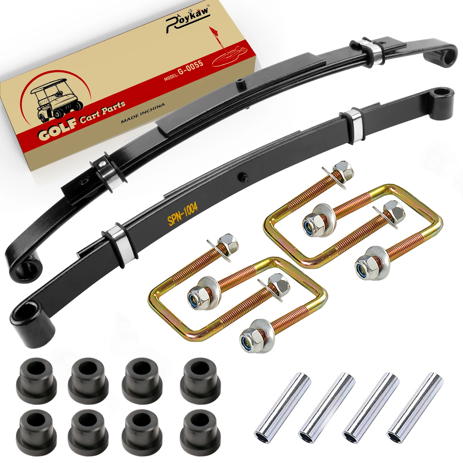 Roykaw Golf Cart 3-Leaf Rear Leaf Spring Kit w/ Bushings for EZGO TXT 1994-2013, OEM# 70247-G01, 70474-G01, 70505-G01