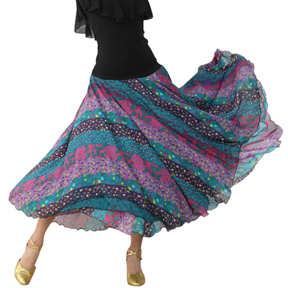 Feminino multicolorido mistura elegante fino ajuste elástico longo saia de dança de salão flamenco saia roupas de dança