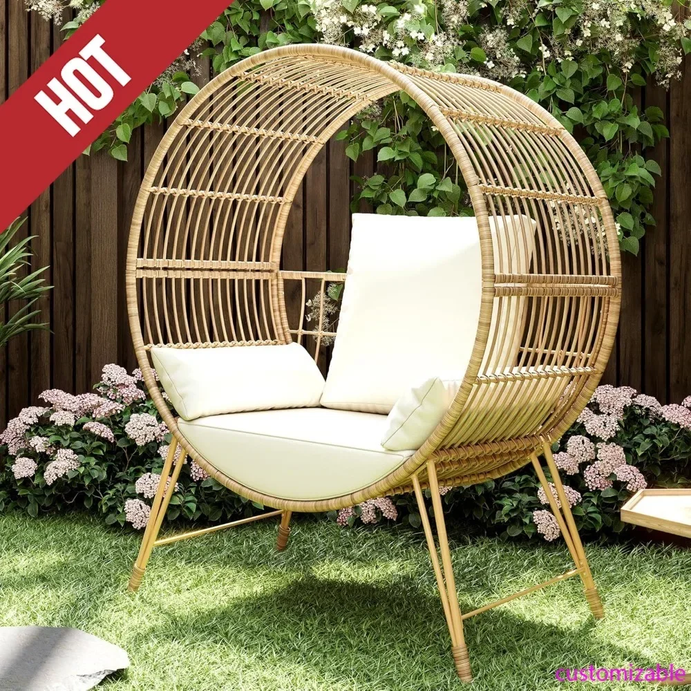 HOT-Outdoor Egg Chair, Oversized Wicker Patio Chairs With 6.69'' Cushions, 350LBS Capacity, Indoor Round Rattan Nest Chair