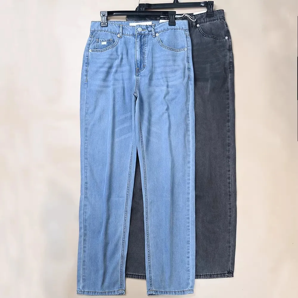 

Men's Slim Fit Straight Leg Jeans High Waist Lightweight Elastic Lyocell Denim Long Pants Spring Season Fashion Casual Wear