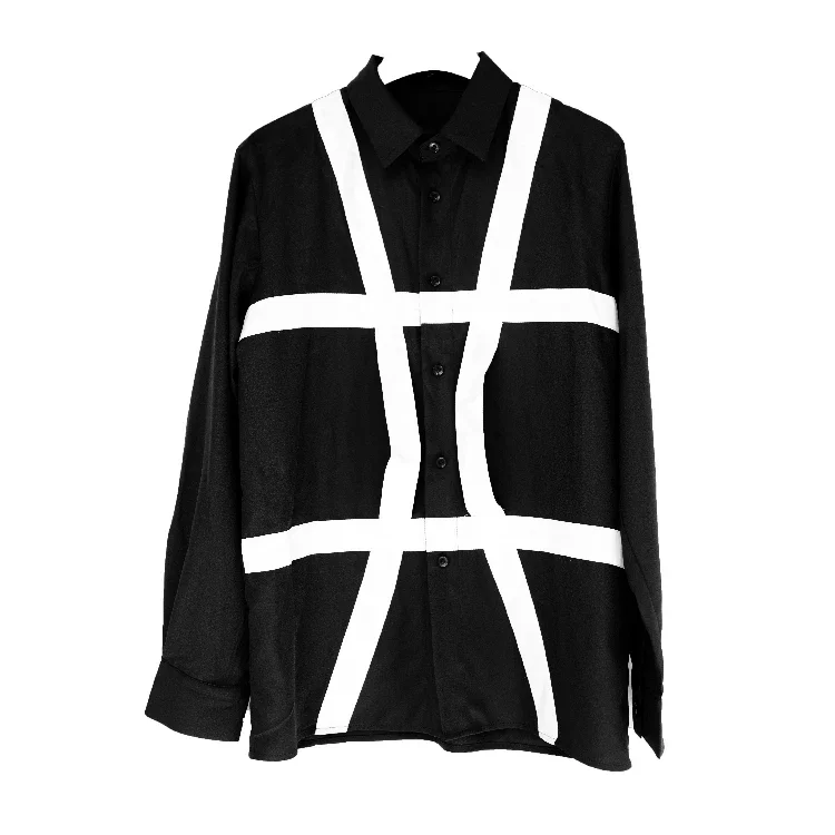 

S-6XL 2024 New Men's Clothing GD Hair Stylist Catwalk Fashion Personality Black White Stitching Shirt Plus Size Singer Costumes