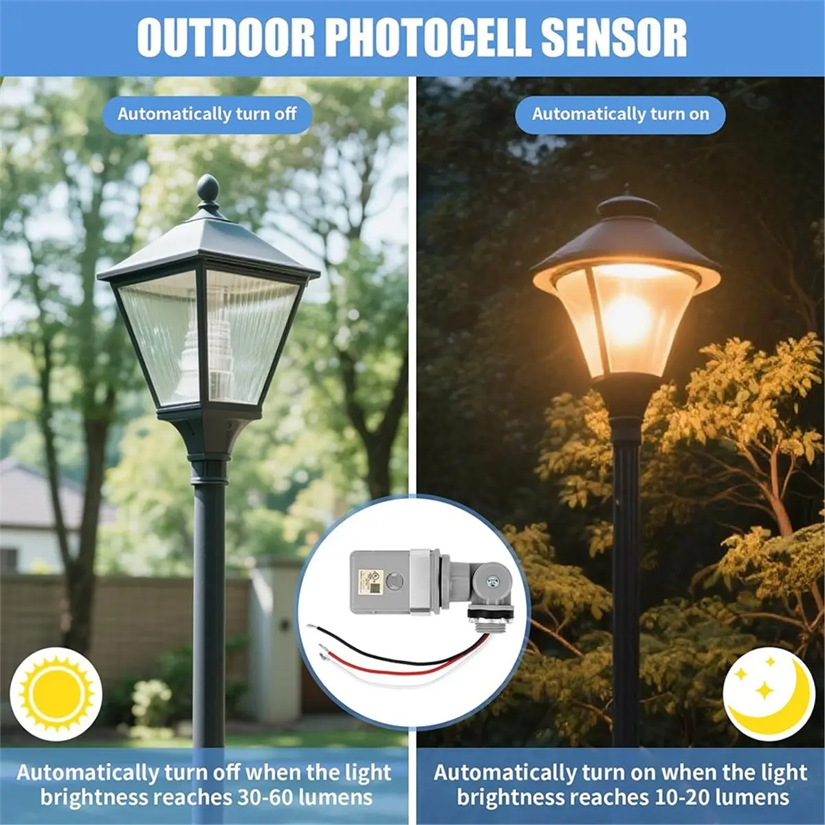 Photocell Sensor for Outdoor Lighting, Dusk to Dawn IP54 Waterproof Photoelectric Switch with Swivel Mount