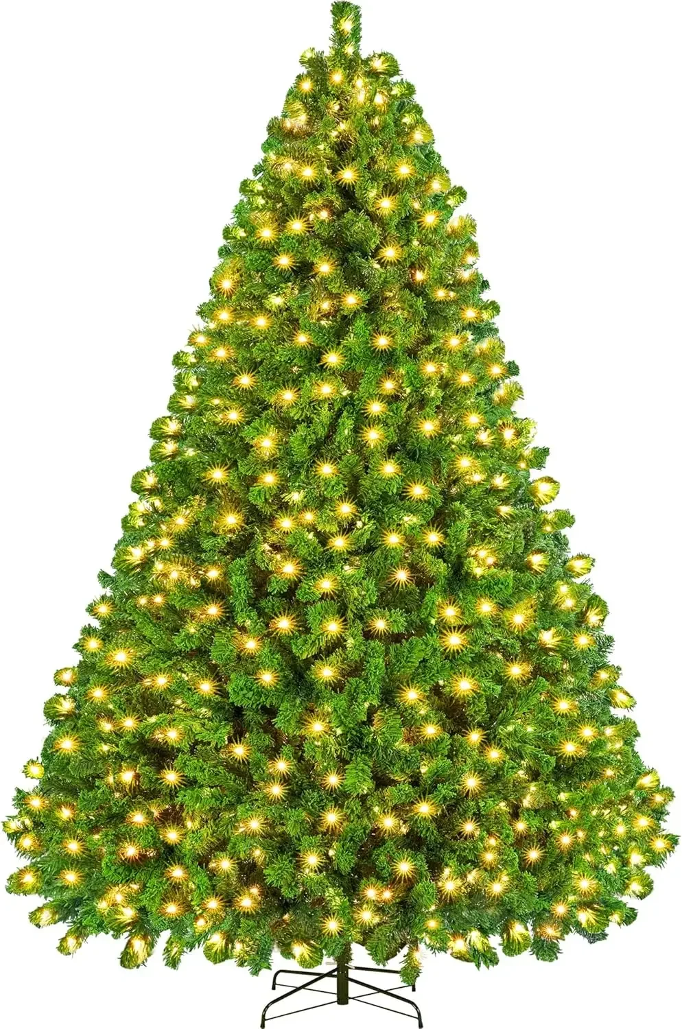 Flocked Full Prelighted Xmas Tree with 2084 Branch Tips, 900 Incandescent Lights & Foldable Stand, Pure Green