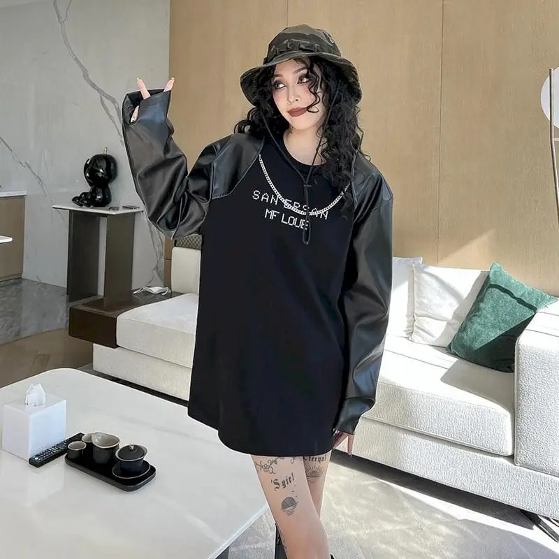 Oversized Pullovers Women Fashion Long-sleeved T-shirt Loose Tops Spring Autumn Trend Thin Design Sense Stitching Pullover Woman