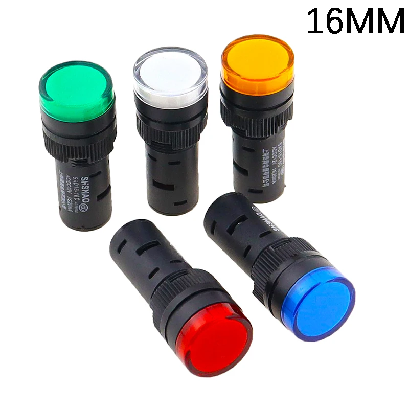 AD16-16 16mm Plastic LED Power Indicator Light Panel Mount 12V DC 220V AC Red Green Blue Yellow Pilot Signal Lamp Lights