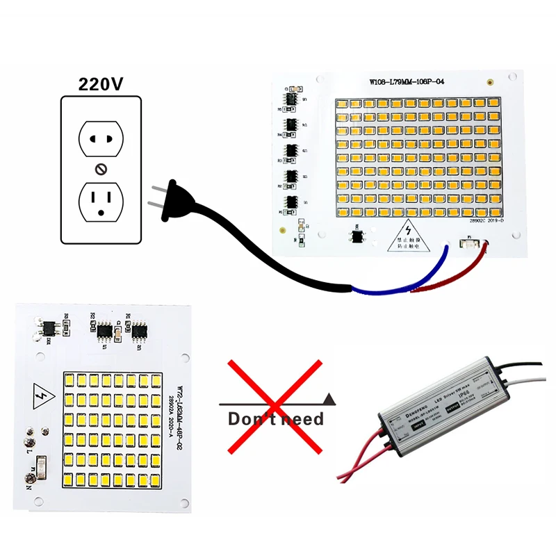 Chip lampada a LED SMD2835 perline di luce AC 220V 230V 240V 10W 20W 30W 50W 100W fai da te per proiettore esterno bianco freddo bianco caldo