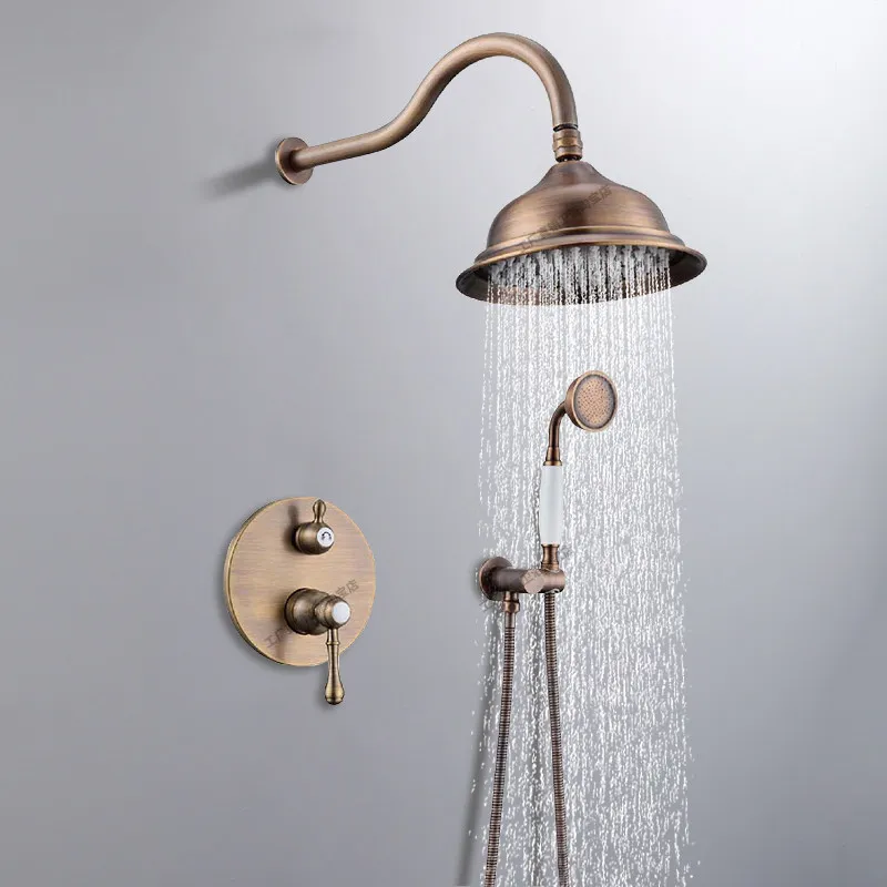 

All-copper household antique color bathroom built-in shower multifunctional concealed hot and cold retro shower set