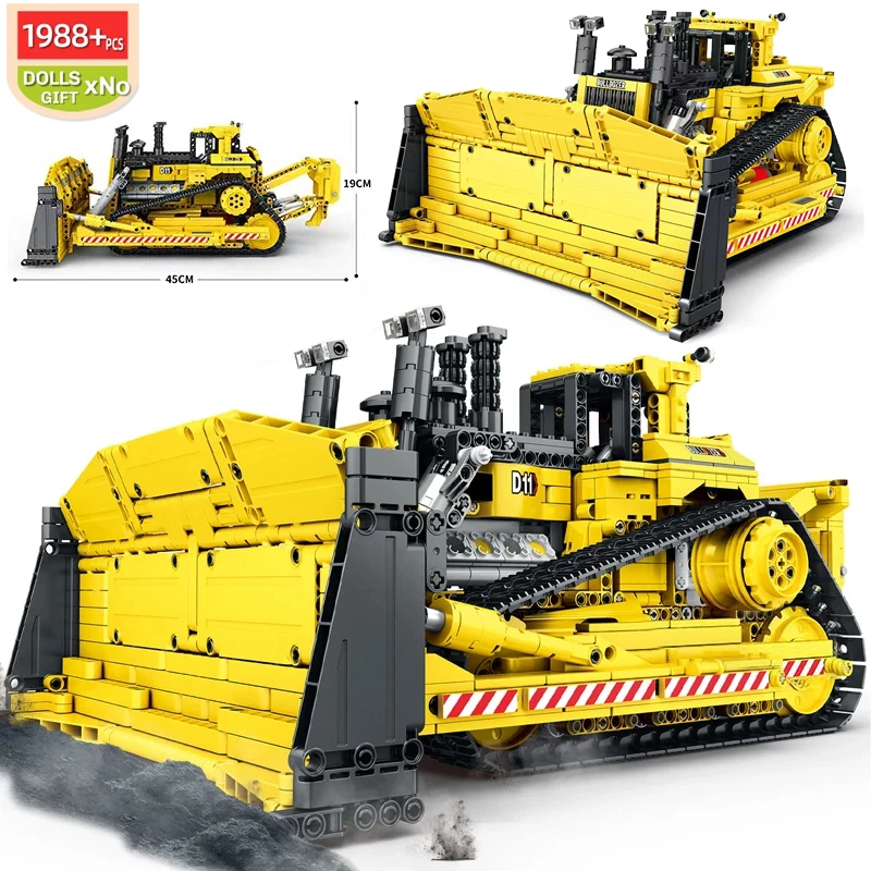 

2.4G Remote Control City Construction Vehicle Building Blocks Mechanical Large Bulldozer Crane Truck Model Bircks Toys For Kid