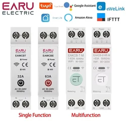 Interruptor de circuito inteligente con Control remoto por voz, dispositivo con protección de medidor de corriente y voltaje, kWh, 1P, 63A, WiFi, Tuya, eWeLink, MCB