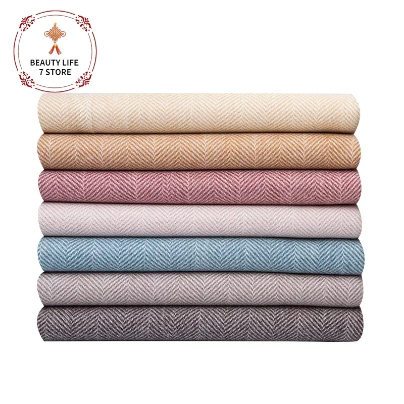 Fall Winter Thickend Herringbone Wool-like Fabric Padded Cashmere Coat Pants Scarf Cloth Sewing DIY Clothing Material 150x50cm