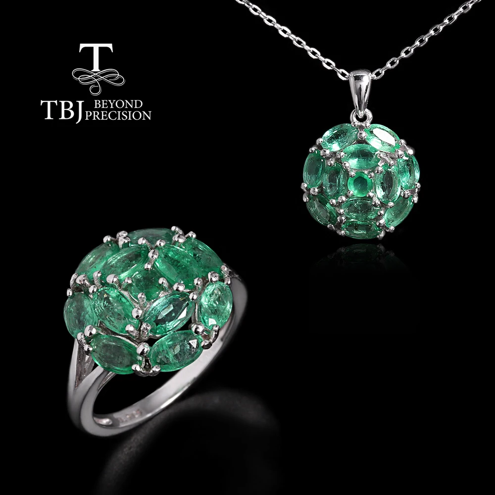 

925 Sterling Silver Ring pendant necklace Natural zambia Emerald gemstone fine Jewelry for women's Anniversary Engagement Gift