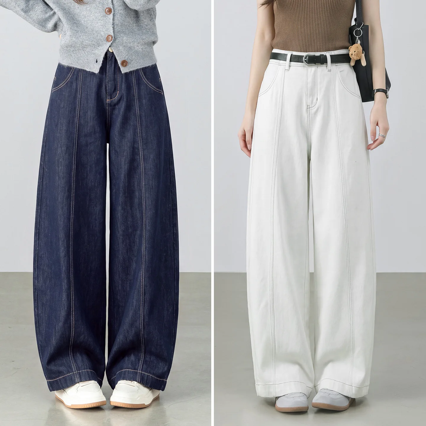 SENTUBILA Women High Waist Retro Denim Jeans 2026 Ladies Contrast Stitch Wide Leg Curved Leg Pants Woman Denim Trouser W63NH8360