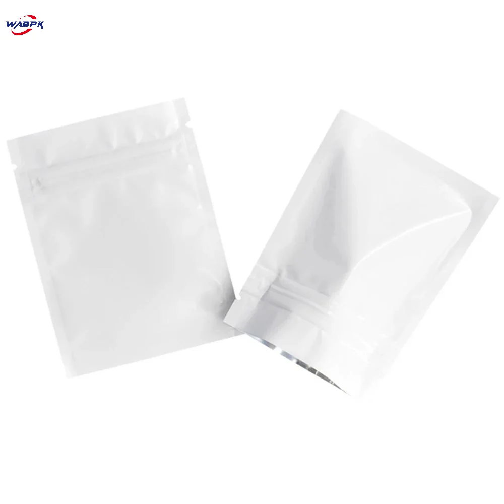 100Pcs/Lot Zipper Seal Tear Notch Recloable Flat Pouches for Candy Chocolate Tea Glossy White Mylar Foil Zip Lock Bag Self Grip