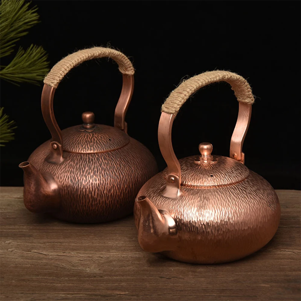Pure Red Copper Kettle, Household Large Capacity Tea Kettle, Handmade Hammered Copper Pot, Healthy Boiling Water Kettle, 1.2L/2L