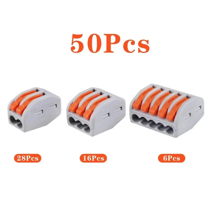50pcs Lever Wire Nuts Electrical Compact Lever Wire Connectors Kit Puch in 28-12 AWG Quick Disconnect Wire Splicing