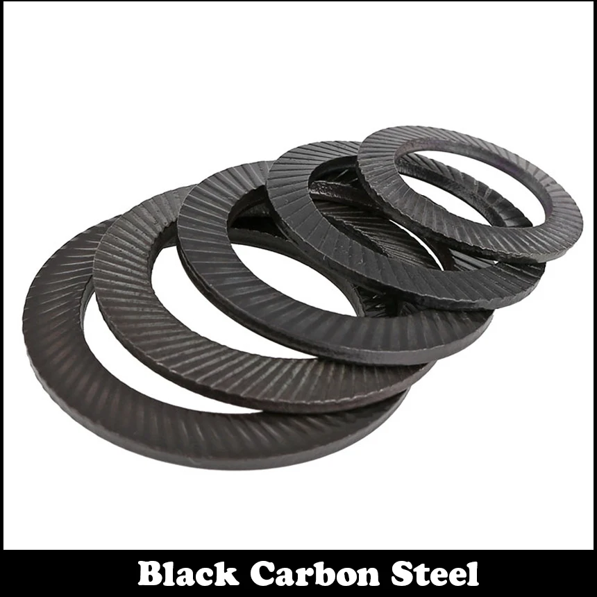 

M20 M22 M24 M30 Black Carbon Steel Knurling Curved Saddle Gasket Dual Side Teeth Anti Skid Slip Conical Spring Lock Washer