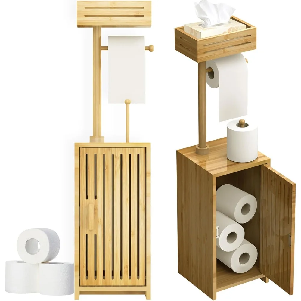 

Bamboo Toilet Paper Roll Storage Stand - Freestanding Bathroom Tissue Holder for Multiple Rolls