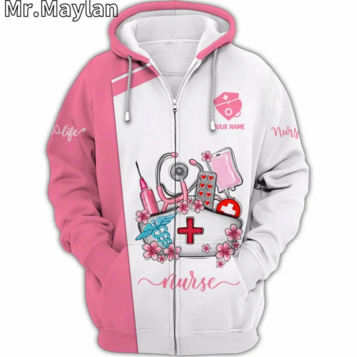 NURSING CUSTOM GIFT FOR NURSES PINK UNIFORM 3D Hoodie Women/Men Sweatshirt Streetwear Zip Pullover Casual Jacket Tracksuits-0123