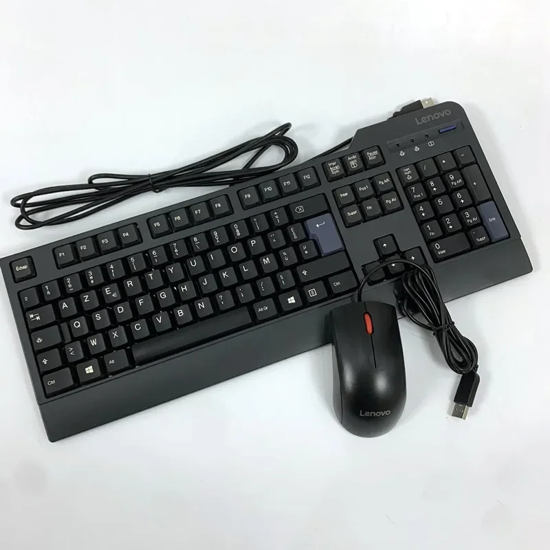 AZERTY layout KUF1256 fingerprint black Wired keyboard and mouse set for lenovo pc