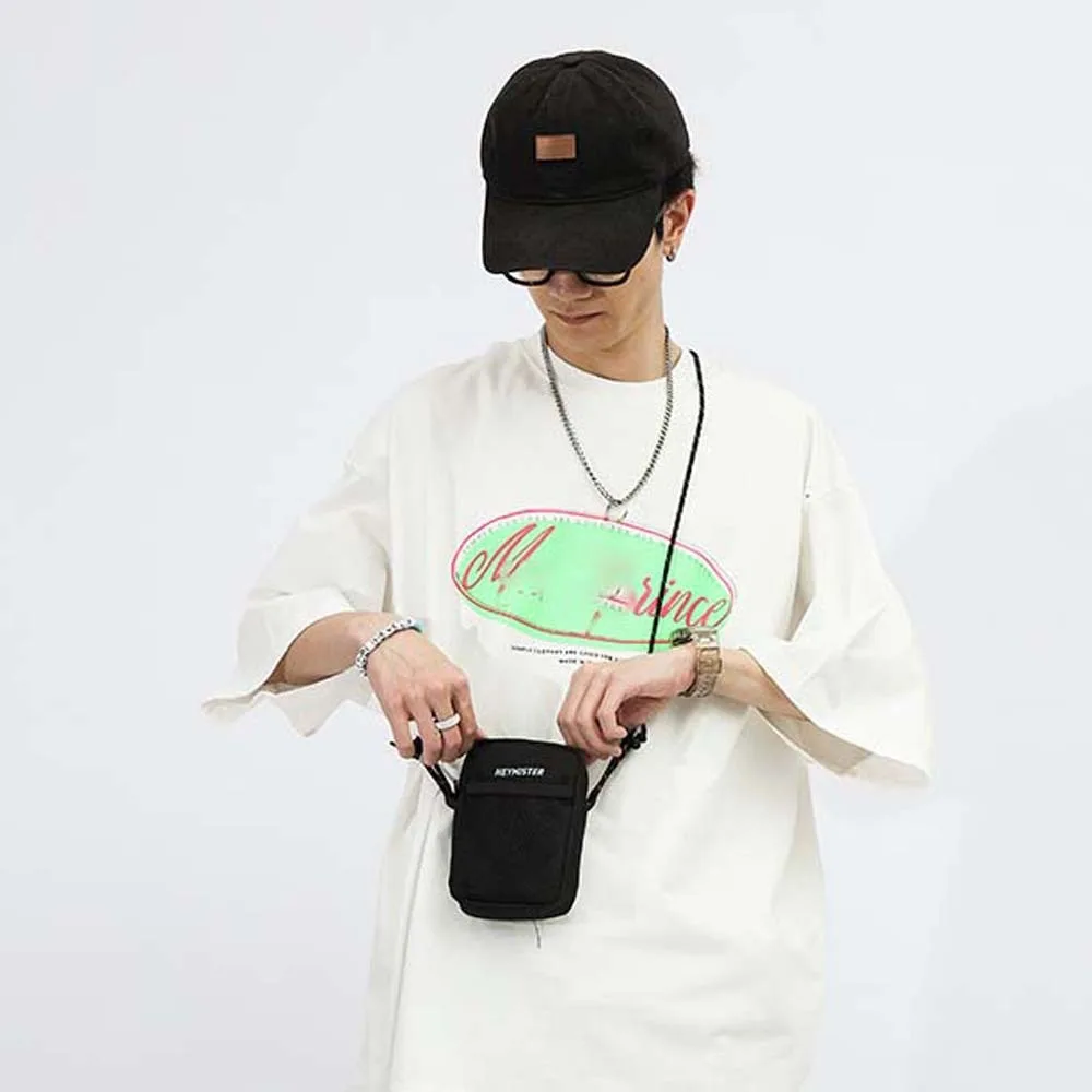 

Oxford Cloth Men's Shoulder Bag Hollow Out Label Waist Pack with Carabiner Minimalist Multi Functional Mini Square Bag Daily