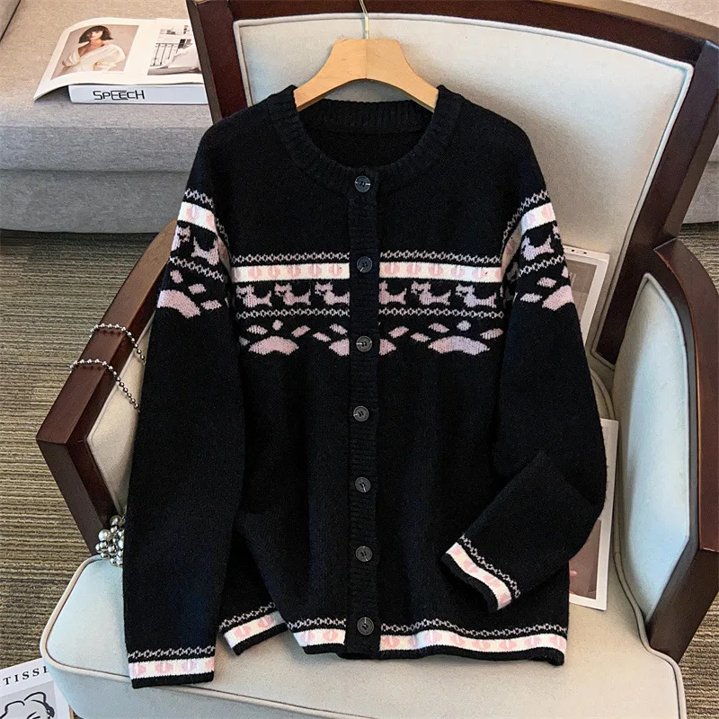 170Kg Plus Size Women's Bust 160 Autumn Winter Loose Cartoon Cardigan Thick Sweater Knitted Jacket 4XL 5XL 6XL 7XL 8XL 9XL