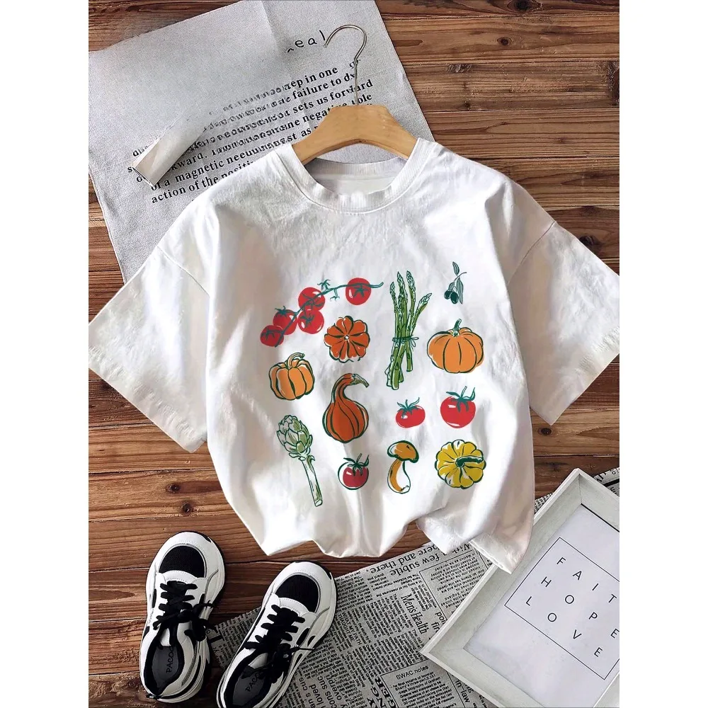 Colorful Vegetable Fruit Shirt Vintage Washed Unisex Oversized Soft Streetwear Soft Cotton Short Sleeve Tee Gift Clothing Tops