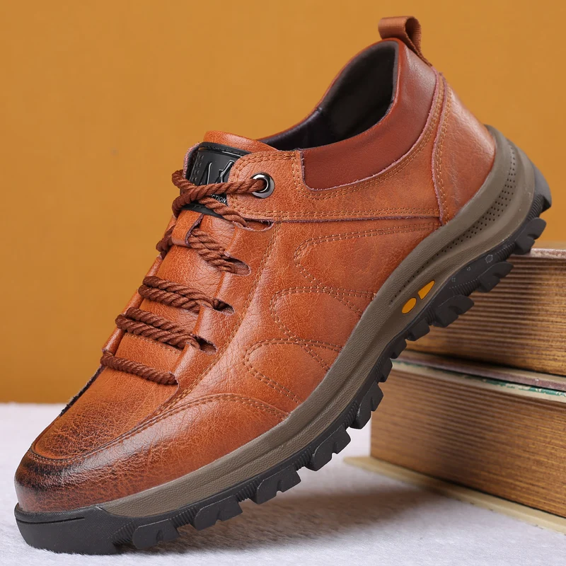 Men Casual Shoes Leather Artificial Sneakers Pu Outdoor Hiking Shoe Lace-up Vulcanized Male Boots Big size