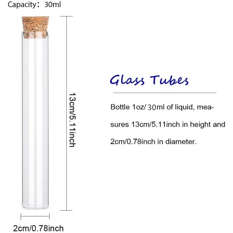 20 Pack 30ml Glass Tubes Transparent Decoration Bottles with Cork Stoppers for Arts Crafts and Other Small Projects