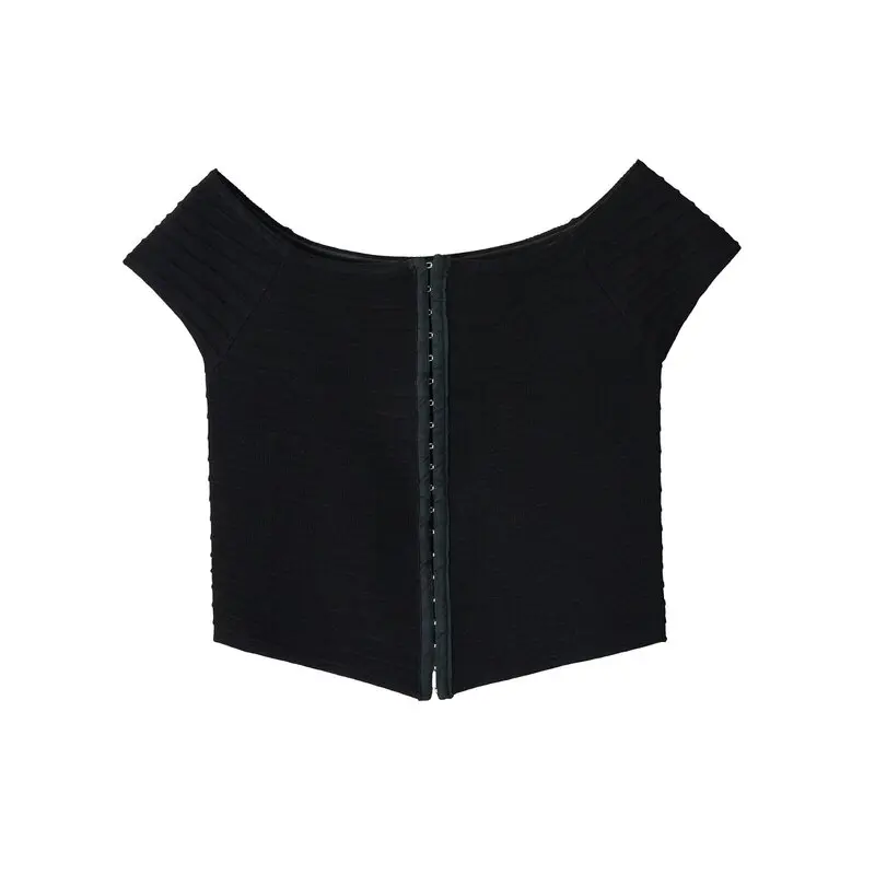Fashionable Knitted Shoulder Bared Tight Fit Top Women's Wear Spring Summer New Arrival Short Length Open Cardigan Style