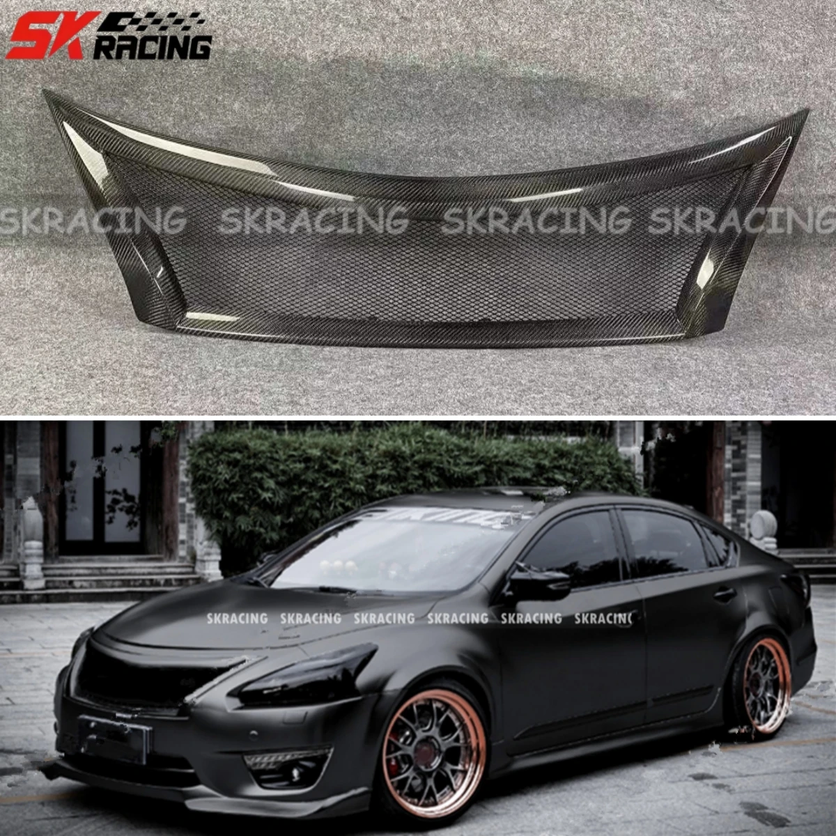 Front Bumper Center Grille Fits For Nissan Teana Altima 2013 2014 2015 Real Carbon Fiber True  Racing Grills Accessories