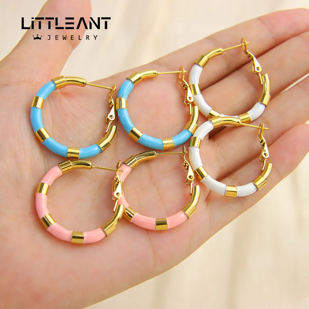 

New Colorful Enamel Hoop Earrings Stainless Steel 32mm 18k Gold Plated Women Charm Fashion Waterproof Jewelry