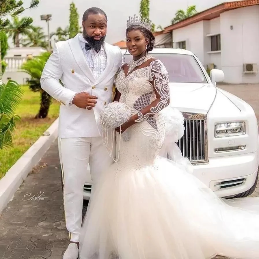 

Роскошные свадебные платья-русалки, кружевное платье с прозрачным вырезом для официальной вечеринки, второго приема, Арабская парка, платье невесты с бисером