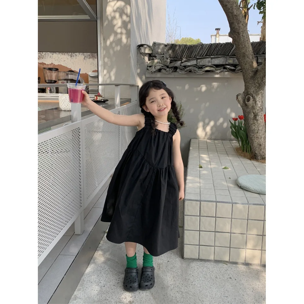 

Kids Sleeveless Birthday Party Dresses Children Clothes Vestidos 2025 Girls Baby Black Summer Dress Elegant Girl