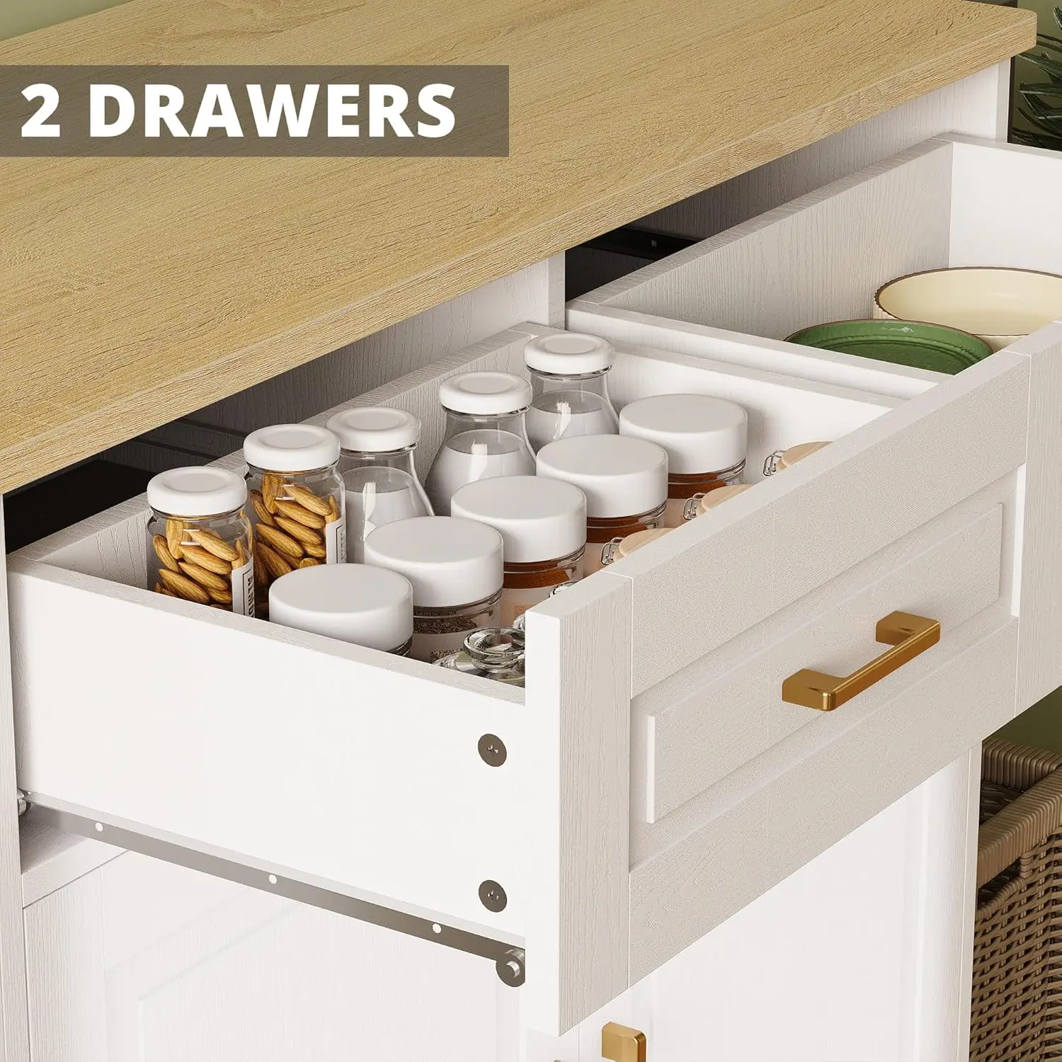 Rolling Kitchen Island with Storage, Kitchen Cart Cabinet with Drop-Leaf & Charging Station Drawer & Shelves & Spice Rack 47" W image 6