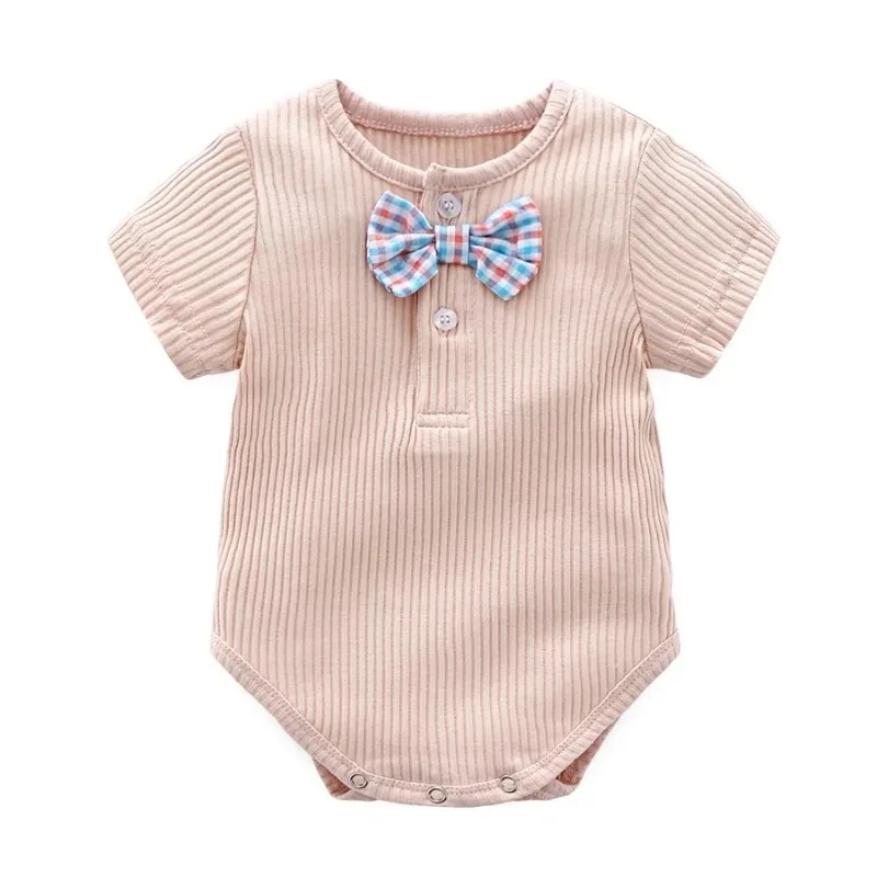 Summer Baby Clothes Bodysuit Short Sleeve Unisex Bow Tie Infant Romper Suit One-piece Jumpsuit