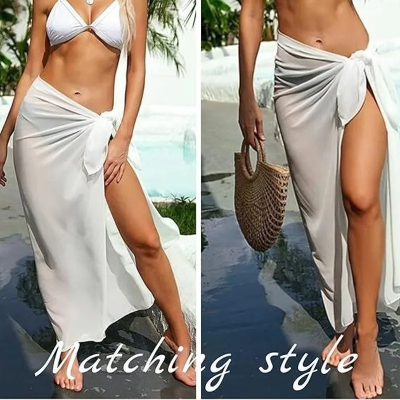 Women's Sarong Swimsuit Smock Chiffon Long Bikini Wrapped Transparent Beach Swimsuit Beach Bikini Women Sexy Belly Dance Skirts