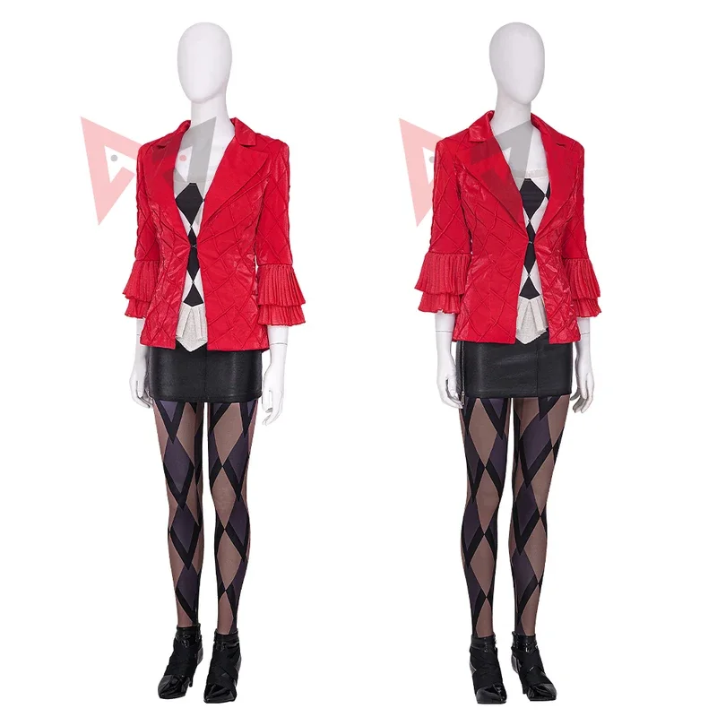 Novo filme massacre Harley cosplay traje casaco vermelho menina Lady GGA conjunto agradável festa de Halloween feito sob encomenda