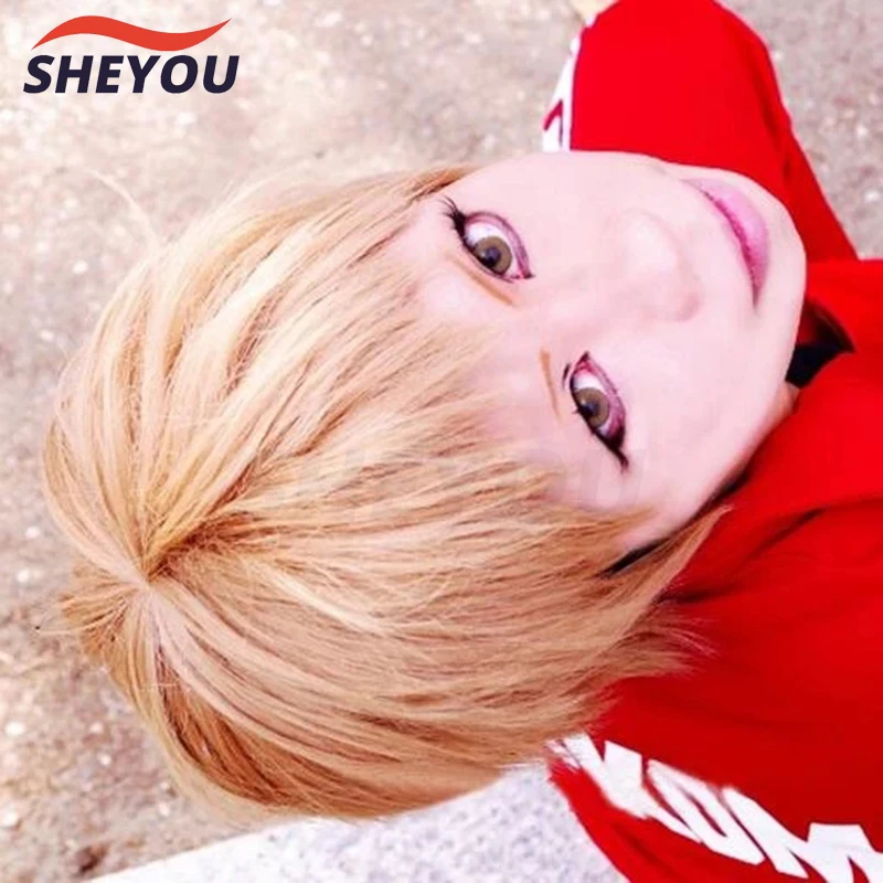 Volleyball Morisuke Yaku Short Linen Blonde Heat Resistant Hair Cosplay Costume Wig + Track + Wig Cap