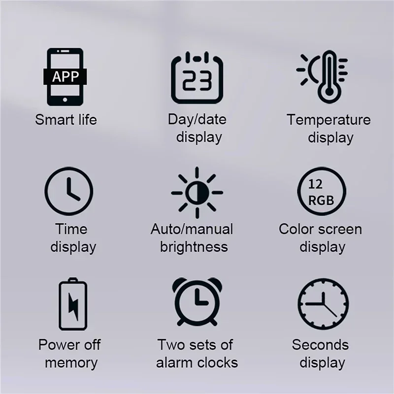 Living Room RGB Digital Wall Clock Wifi App Control Temperature Date Time Week Display Electronic Clock Dual Alarms LED Clock