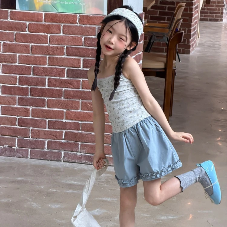 Girls T-shirt 2026 Spring and Summer New Childrens Clothing Korean Style Girl Baby Retro Sweet Wave Dot Rural Broken Flower Vest
