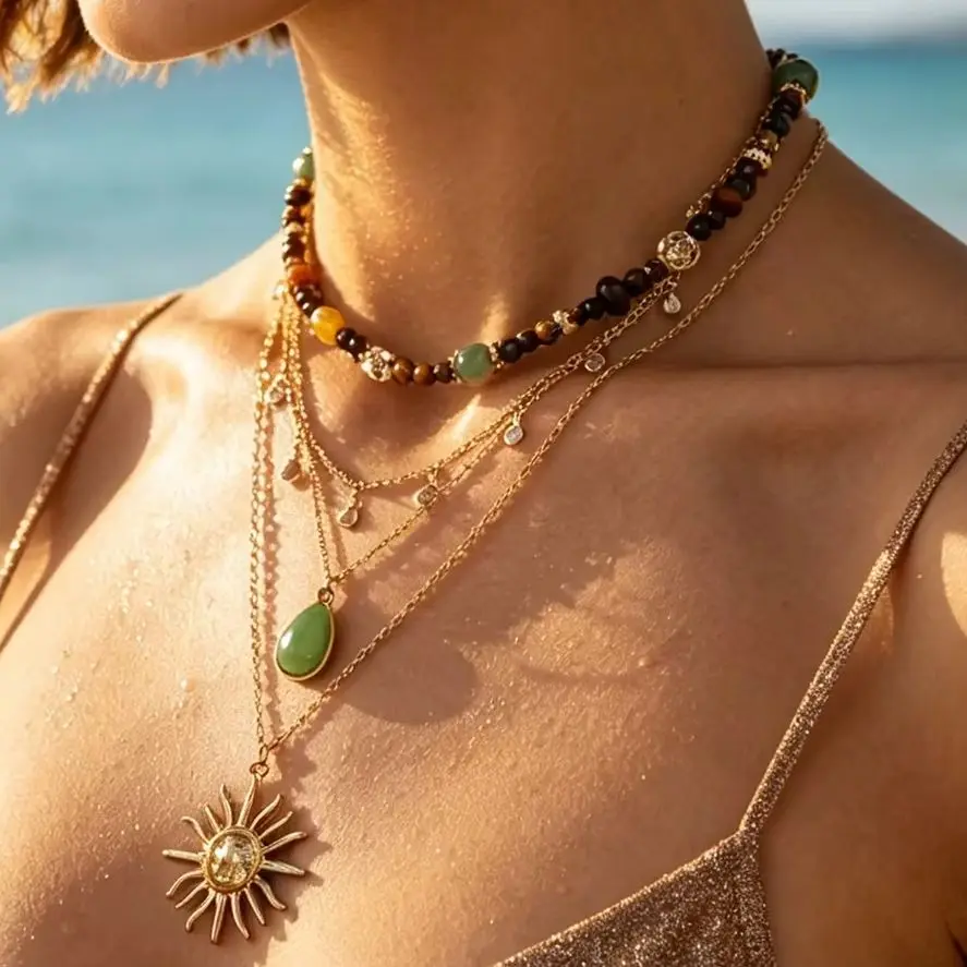 4Pcs Boho Style Beaded Layered Necklace Set Women Casual Trip Daily Wear Delicate Gift For Girls Family Members Women Jewelry