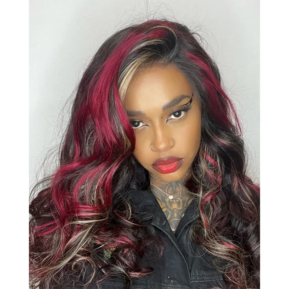 Linhua 5x5 Lace Wig Highlight Red With #27Honey Blond Body Wave 13x4 Transparent Lace Wigs Remy 13x6 Lace Frontal Wig Preplucked