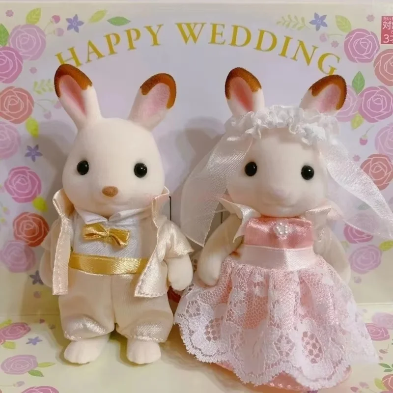 ホットシルバニアファミリー結婚式ウサギシリーズチョコレートゴールデンウェディングフラワーガールアニメフィギュア Pvc 子供のおもちゃギフト